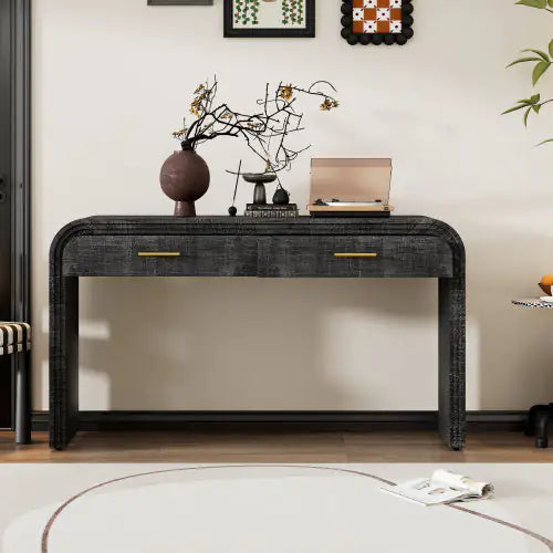 Chic Vintage Open Console Table with Dual Drawers