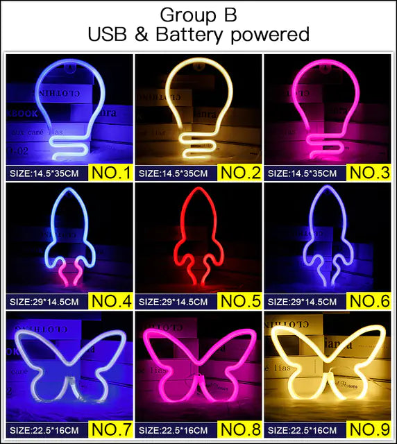 128 Styles LED Neon Sign USB Decorative Marquee Light