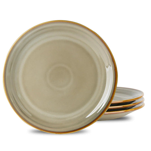 Hasense Brown Ceramic Plate Set for 4