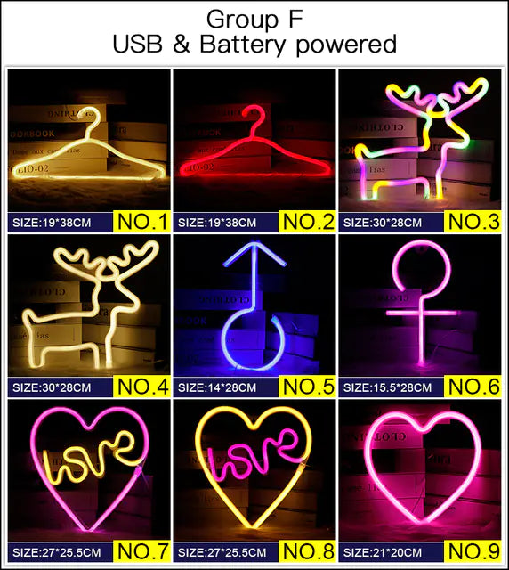 128 Styles LED Neon Sign USB Decorative Marquee Light