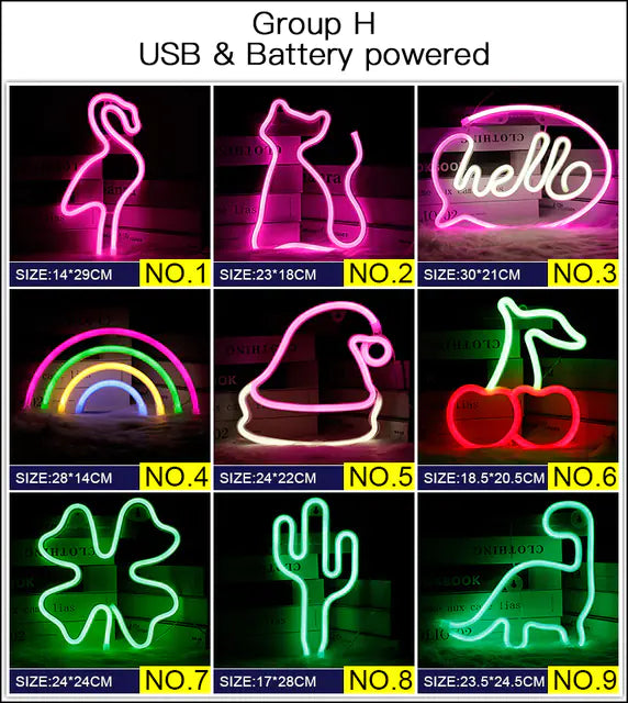 128 Styles LED Neon Sign USB Decorative Marquee Light