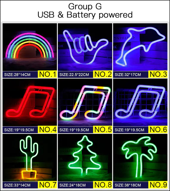 128 Styles LED Neon Sign USB Decorative Marquee Light