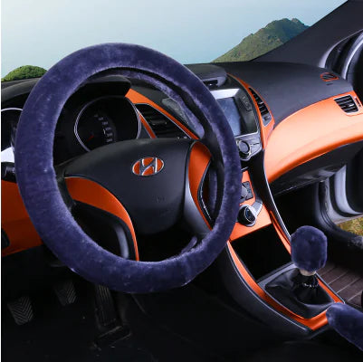 Winter Faux Wool Steering Wheel Cover Set in Pink
