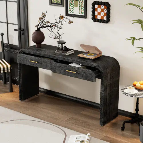 Chic Vintage Open Console Table with Dual Drawers