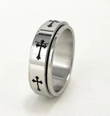 Stainless Steel Cross Shelf Couple Fashion Rings