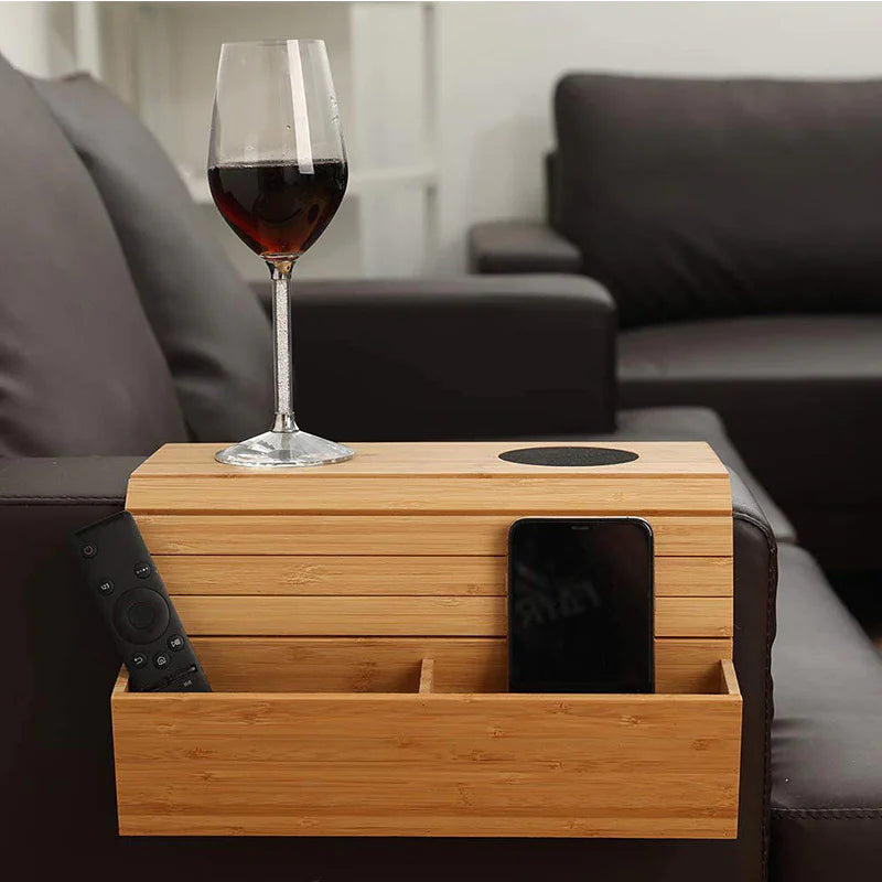 Solid Wood Sofa Tray with Phone Slot