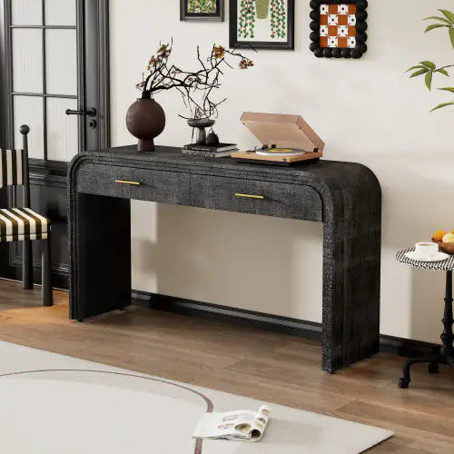 Chic Vintage Open Console Table with Dual Drawers