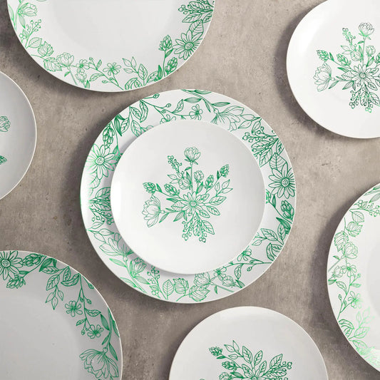 Fabulous Party 50PCS Plastic PlatesFancy Disposable Plates Include 25 X 7.5inch Dessert Plates and 25 X 10 Inch Dinner PlatesGreen Floral Plastic Plates for PartyWeddingEaster