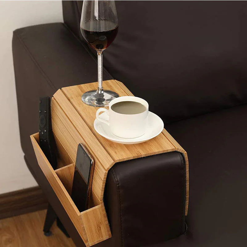 Solid Wood Sofa Tray with Phone Slot