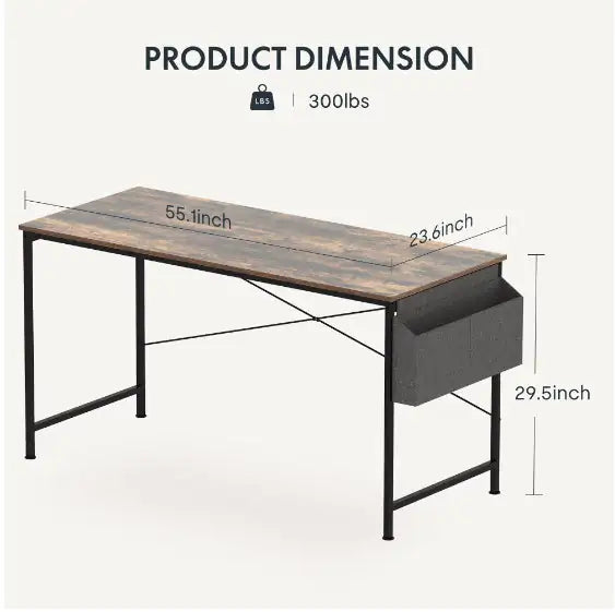 Brown Wood 55" Home Office Desk