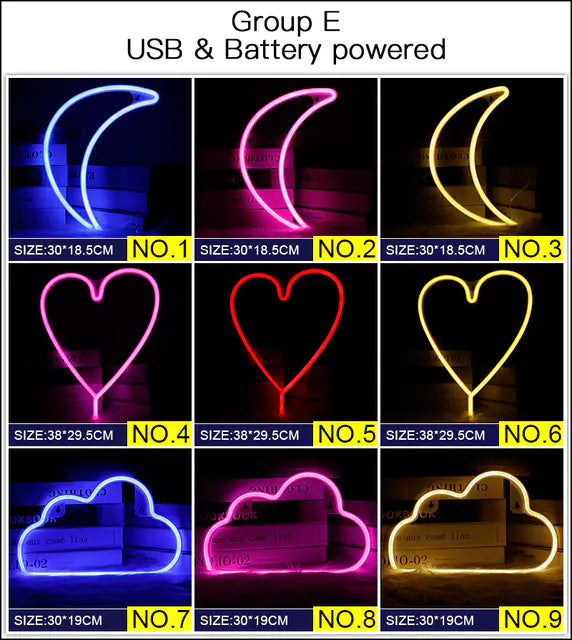 128 Styles LED Neon Sign USB Decorative Marquee Light