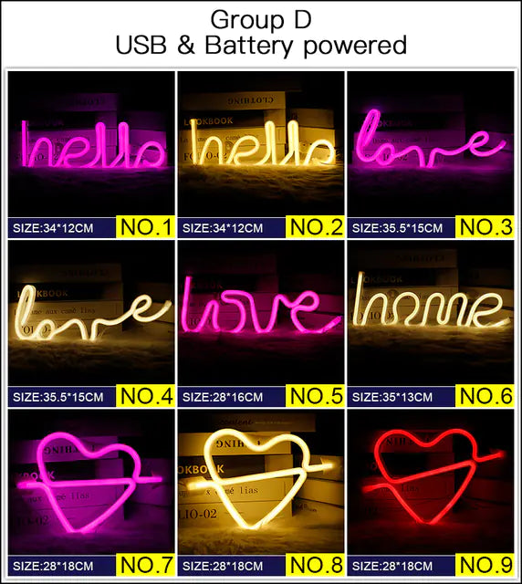 128 Styles LED Neon Sign USB Decorative Marquee Light