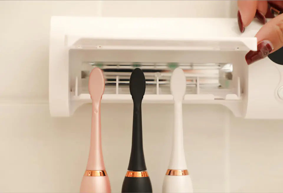 Wall-Mounted Toothpaste Dispenser with UV Toothbrush Holder