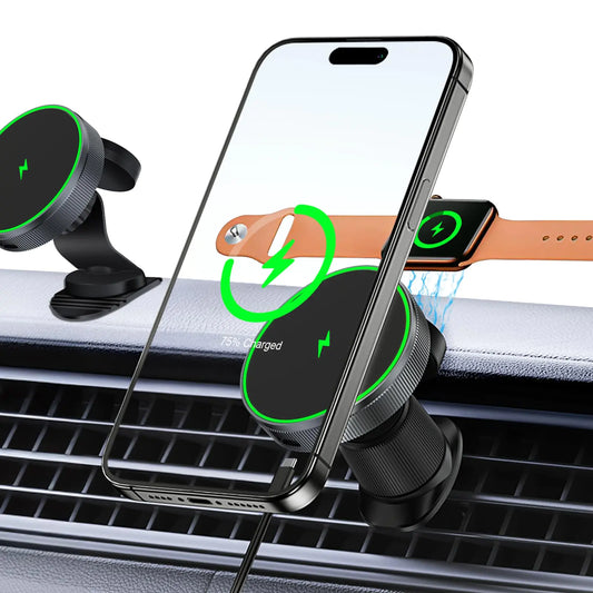 Car Charger for iPhone 16 15 14 & Apple Watch [Apple MFi Certified] for MagSafe Car Mount Car Charger Compatible with iPhone 16 15 14 13 for iWatch Magnetic Wireless Car Charger Fast Charging