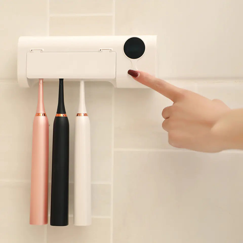 Wall-Mounted Toothpaste Dispenser with UV Toothbrush Holder