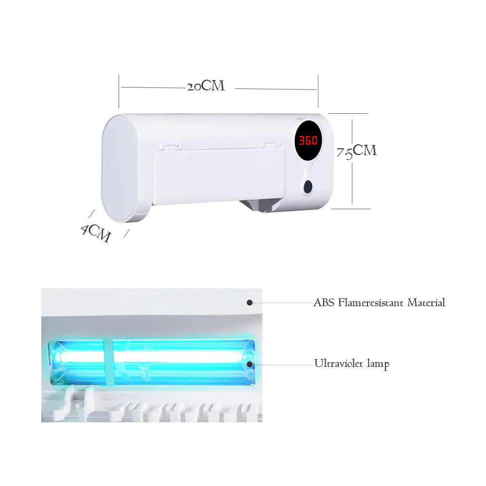 Wall-Mounted Toothpaste Dispenser with UV Toothbrush Holder