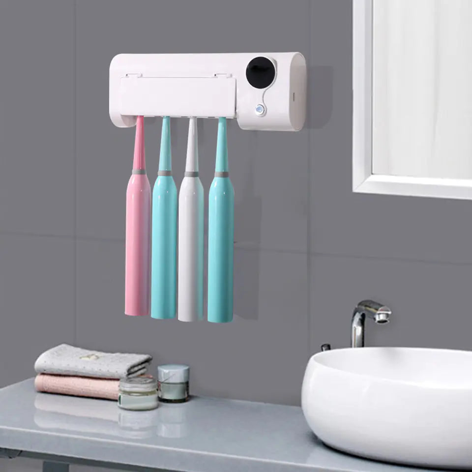 Wall-Mounted Toothpaste Dispenser with UV Toothbrush Holder