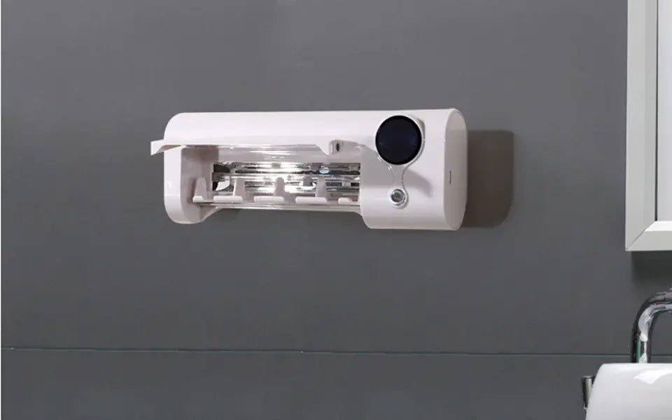 Wall-Mounted Toothpaste Dispenser with UV Toothbrush Holder